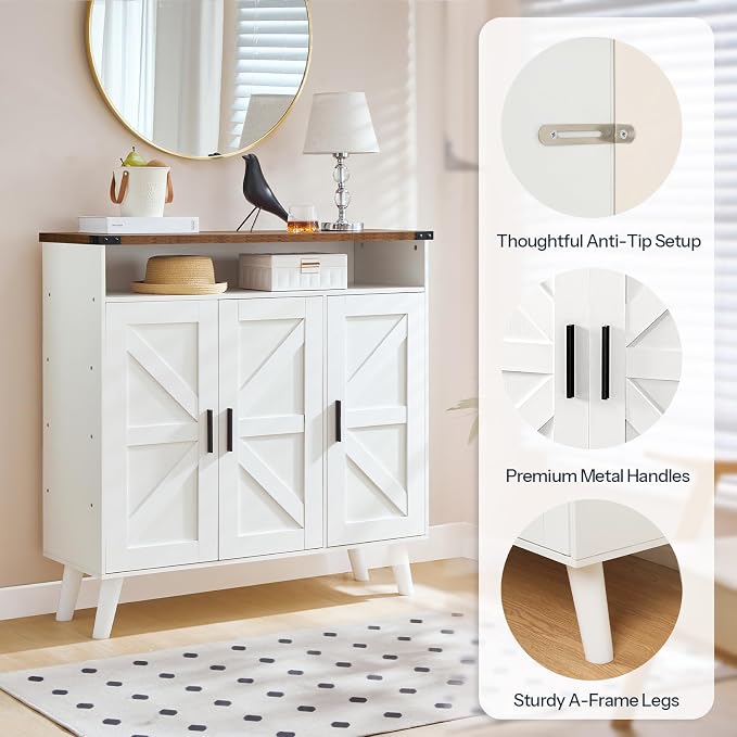 HOOBRO Shoe Cabinet Storage for Entryway, Wooden Shoe Organizer Cabinet With 3 Doors, 39.4" Freestanding Shoe Cabinet Storage for Closet, Entryway, Large Capacity, Farmhouse, White and Walnut WH20SC01 - Image 8
