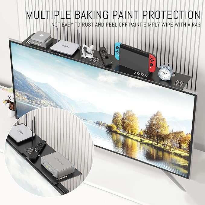 CABTE Adjustable Steel TV Top Shelf, Floating TV Stand, Universal Monitor Shelf for Soundbar, Game Console, Cable Box, Router Shelves (33.86X4.72inch) - Image 3