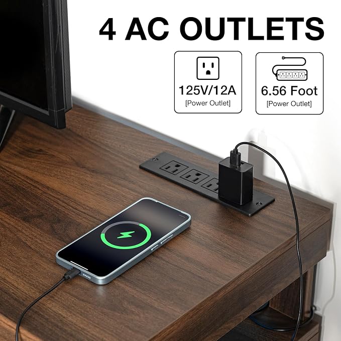 HOMMPA 70 Inch LED TV Stand with Power Outlets for 70/65/60/55 inch TV Gaming Entertainment Center with Storage Modern Industrial TV Cabinet Media Console for Living Room Bedroom Walnut - Image 4