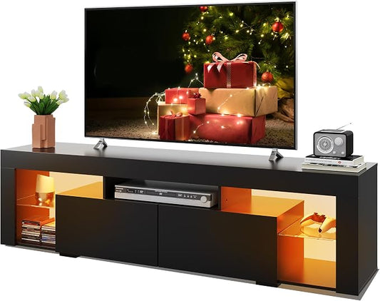 WLIVE 63 inch TV Stand for 50 55 60 65 70 Inch TVs, Modern Entertainment Center with LED Lights & 2 Large Storage Drawers, TV Console Gaming Media Television Stands for Living Room, Bedroom(Black) by WLIVE