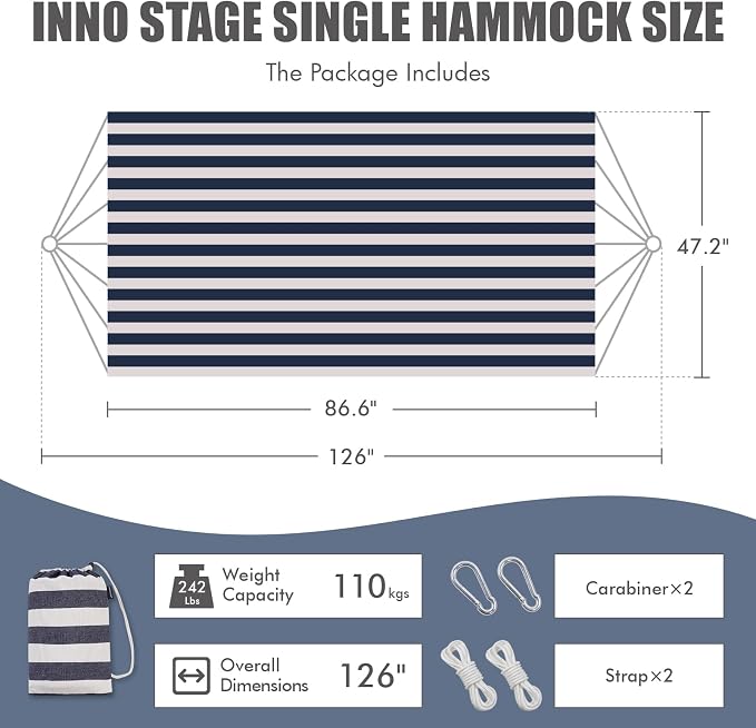 INNO STAGE Brazilian Hammock with Tree Straps - Cotton Hammocks Portable Hammock with Carry Bag for Backyard, Porch, Outdoor and Indoor Use - Image 2