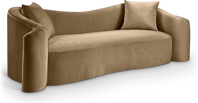 Meridian Furniture 44052Beige-S Destin Collection Modern | Contemporary Sofa with Ultra Luxe Beige 460 GSM Velvet, Rich Curves, 91" W x 34.5" D x 31" H, Beige