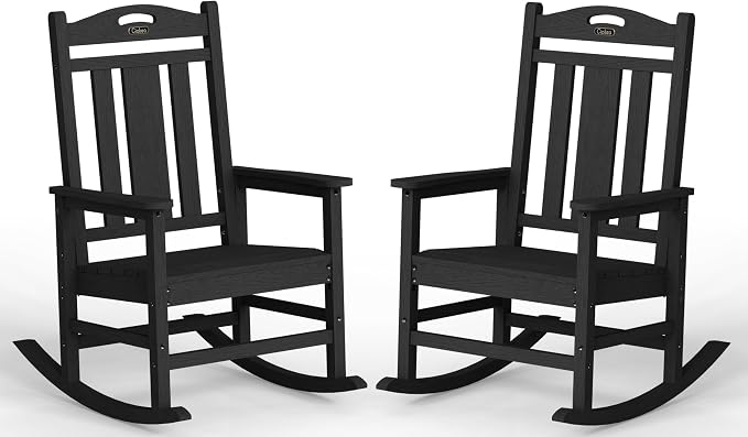 Ciokea Oversized Outdoor Rocking Chairs Set of 2, 380lbs Heavy-Duty Large Patio Rocker, High Back Cozy Porch Chairs, Weather Resistant Patio Rocking Chairs for Outside, Fire Pit, Deck, Black by CIOKEA