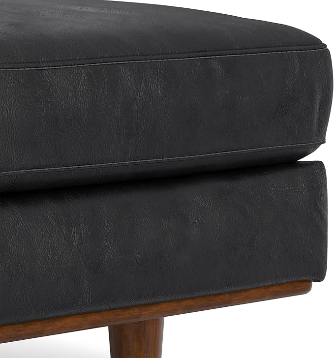 SIMPLIHOME Morrison 33 inch Wide Ottoman in Lead Black Genuine Leather, Multifunctional Footrest, Coffee Table, and Extra Seating for Living Room, Mid-Century Modern Style
