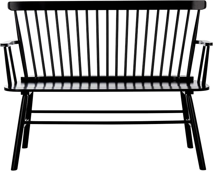 SAFAVIEH Home Collection – Addison Black Solid Wood Spindle Back Loveseat Bench, Farmhouse Settee for Entryway Living Room or Dining Area (AMH8513A)