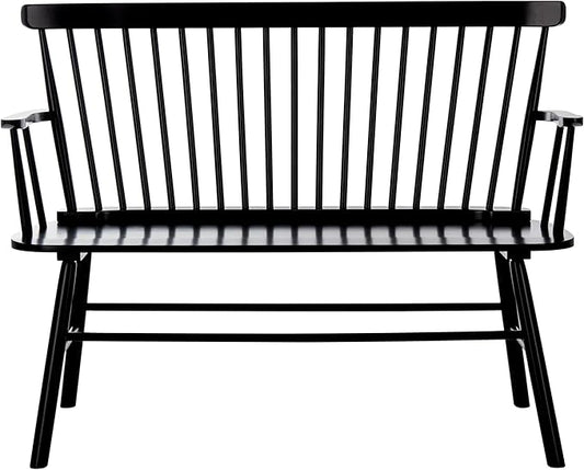 SAFAVIEH Home Collection – Addison Black Solid Wood Spindle Back Loveseat Bench, Farmhouse Settee for Entryway Living Room or Dining Area (AMH8513A)