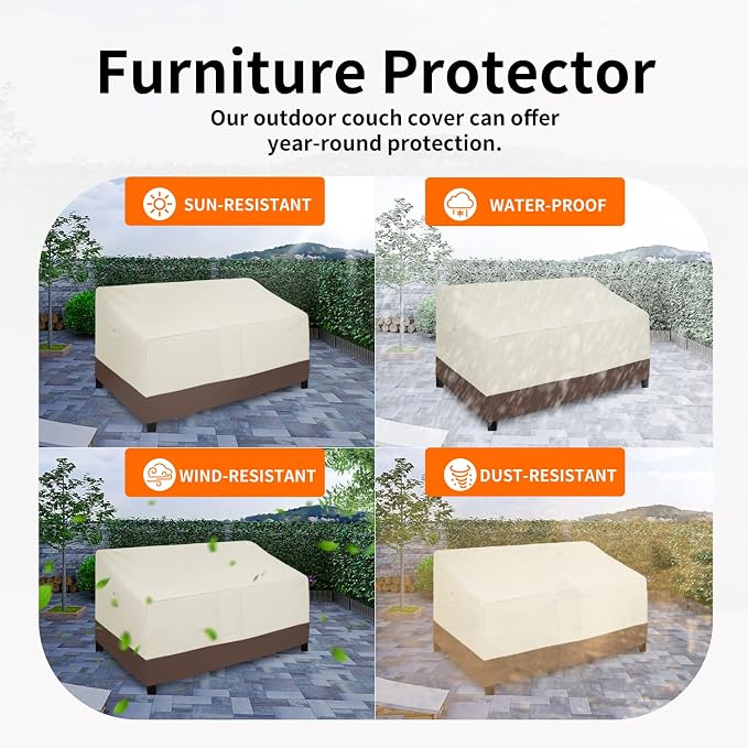Easy-Going Waterproof Outdoor Couch Cover, Heavy Duty 3-Seater Patio Sofa Cover, Winchdproof Outdoor Furniture Cover with Air Vent (88Wx40Dx33H inch, Beige/Dark Brown) - Image 5