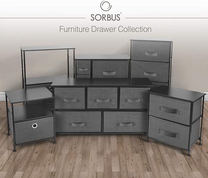 Sorbus Nightstand with 4 Drawers - Bedside Furniture & Night Stand End Table Dresser with Steel Frame, Wood Top, Easy Pull Fabric Bins for Home, Bedroom Accessories, Office & Dorm - Image 8