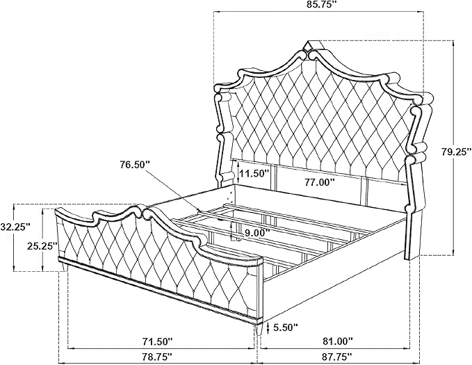 Coaster Home Furnishings Antonella Modern Classic 4-Piece Bedroom Set Velvet Upholstered Eastern King Size Panel Bed Frame 79-inch Headboard Ivory and Camel 223521KE-S4