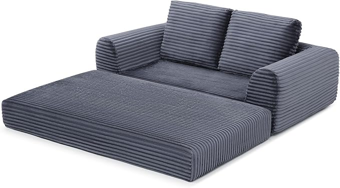Foldable Boneless Love Seat Couches in a Box, Modern Floor Foam Sleeper Sofa Bed 2-in-1 Convertible Cloud Sofa for Home Apartments Bedroom