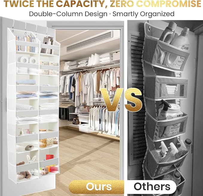 HOMELUX THEORY UPGRADED 6 Tiers Over The Door Organizer Hanging - 100D EXTRA THICK & 50lbs HUGE CAPACITY, 12 Side Mesh Pockets Over The Door Shoe Organizer, Hanging Closet Organizer (Light Gray, XL) - Image 4