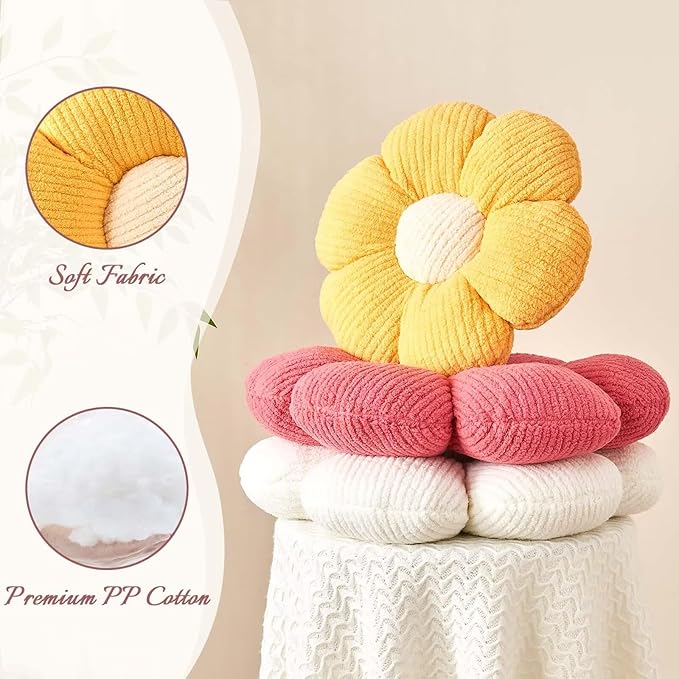 Kcvvcr Flower Throw Pillow, Soft White 19.6" Shaped Floor Pillow for Home Decor, Cute Aesthetic Plush Decorative Pillows for Bed, Sofa, Couch