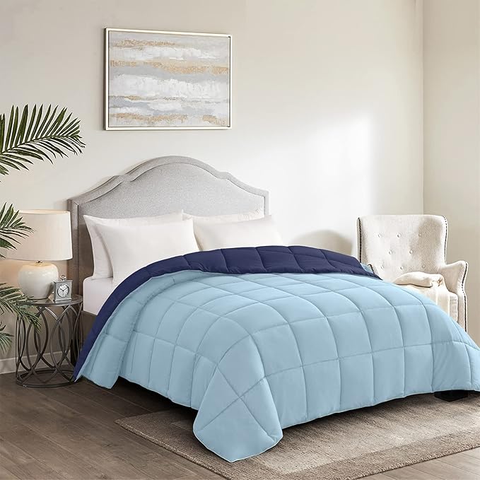 Homelike Moment California King Comforter - Blue Duvet Insert Down Alternative Bed Comforter, Lightweight Bedding Comforters Cal King Size Quilted Soft All Season Reversible Navy/Light Blue