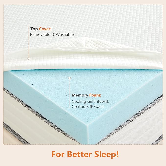 DUMOS 4 Inch Gel Memory Foam Mattress Topper Queen Size, Cooling Breathable Comfy Mattress Pad for Pain Relief, CertiPUR-US Certified (with Removable & Washable Cover)