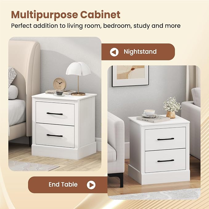 Giantex Modern Nightstand Set of 2, Wood Bedside Table with 2 Storage Drawers, Compact Floor Night Stand End Table, White Accent Sofa Side Table for Bedroom - Image 8