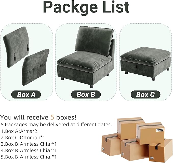 97" Modular L-Shaped Sectional Cloud Couch with Storage Ottoman - Velvet Deep Seating Sofa Set with Pillows, Convertible 3-Seater for Living Room, Apartment, Office (Olive Green)