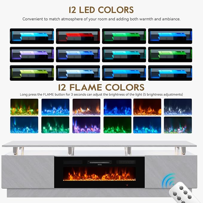 80" TV Stand & Entertainment Center, Media Console with Storage Cabinet, Fits TVs up to 90", Modern Living Room Furniture, 36" Electric Fireplace (Grey+Black) - Image 3
