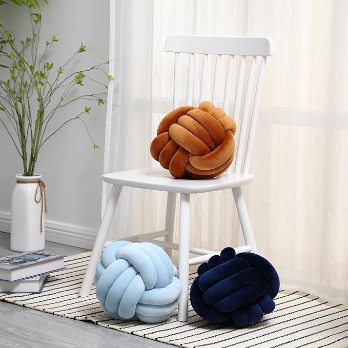 Petrella Knot Pillows Ball Round Throw Pillows Home Decor Cushion Decorative Aesthetic Throw Pillows，Navy 11inch