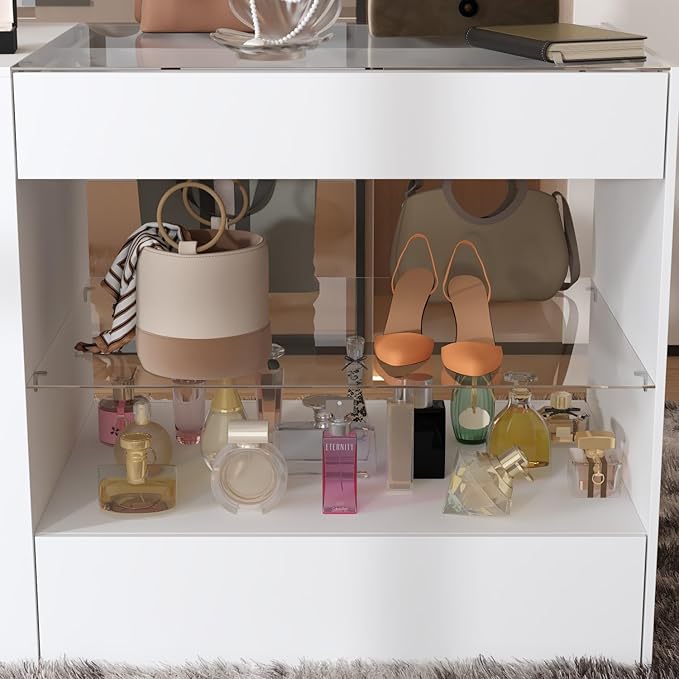 Armoire Bedroom Island Wardrobe Closet Island with 8 Drawers & Glass Tabletop, Walk in Closet Island with Drawers, Island Dresser with Display Shelf, for Bedroom White 47.2”W x 23.6”W x 31.5”H