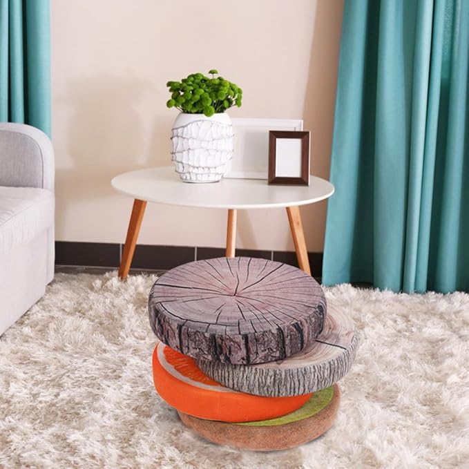 HYSEAS Decorative Round Throw Pillow, 3D Digital Print Comfortable Kids Funny Cute Wood Log Pillow Circle Seating Floor Cushion for Home, Couch, Sofa, Bedroom, Living Room Decor, Green Stump