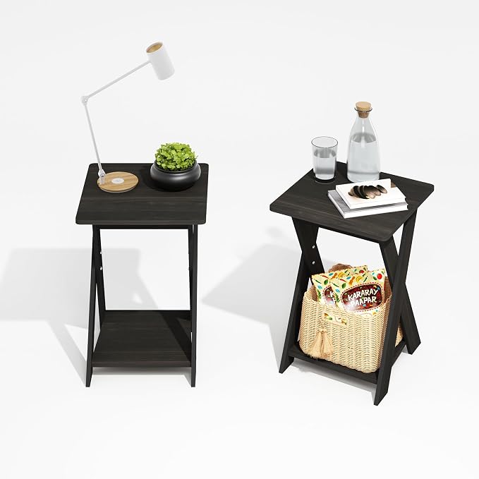 Furinno Modern Simplistic Side Table Set of 2, X-Legs End Table with Open Shelf, Criss-Crossed Night Stand, Bedside Table, for Living Room, Bedroom, Black Espresso by Furinno-FitsYourSpaceFitsYourBudget