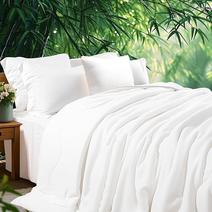 NEXHOME PRO 100% Viscose Derived from Bamboo Comforter King Size - Cooling & Moisture-Wicking Bedding - All Season Lightweight Design - Natural Organic King Duvet Insert