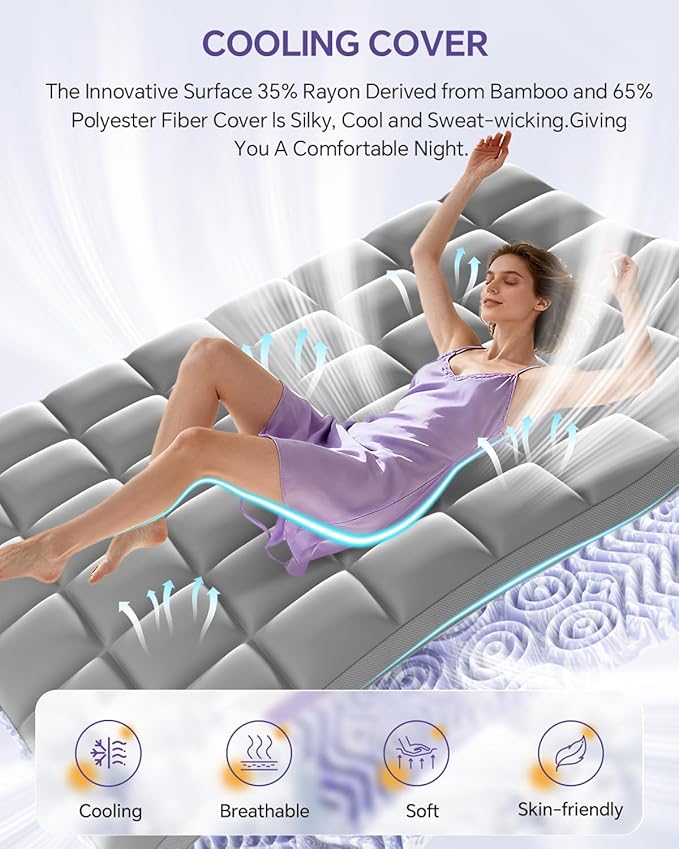 ChiXpace Dual Layer 5 Inch Memory Foam Mattress Topper King - 3 Inch Pillow Top Mattress Pad and 2 Inch Gel Memory Foam, 7-Zone Egg Crate Mattress Topper (Gray)