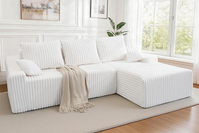 Homguava 94'' Cloud Sectional Couch, Modular L-Shape Couch with Chaise, Boneless Sofa with Deep Seat for Living Room Bedroom,No Assembly Required(Beige,Right Facing Chaise)