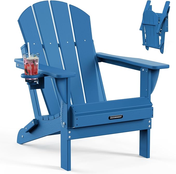 MUCHENGHY Folding Adirondack Chairs HDPE Weather Resistant, Patio Firepit Chairs, Sturdy Outside Chair, Lawn Chairs, 15min Assembly 380lb, Royal Blue by MUCHENGHY