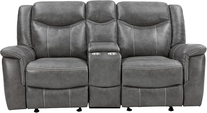 Coaster Home Furnishings - Conrad - Faux Leather Upholstered Padded Arm Glider Loveseat with Cup Holders, USB Port, Storage Drawer, and Power Outlet - Living Room & Home Theater - Gray - 650355
