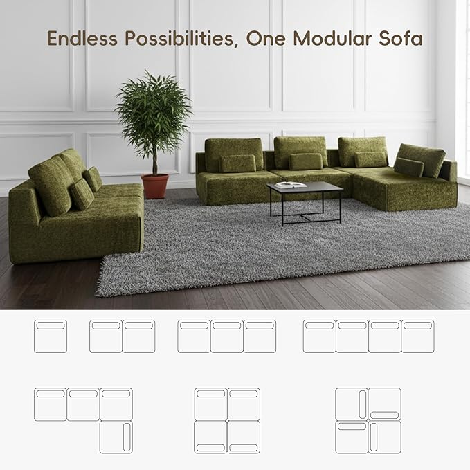 Modular Single Sofa Couch, Green Plush Velvet No-Assembly Compressed Sofa, Deep-Seat Lounge Chair for Small Spaces Living Rooms Bedrooms Reading Nooks