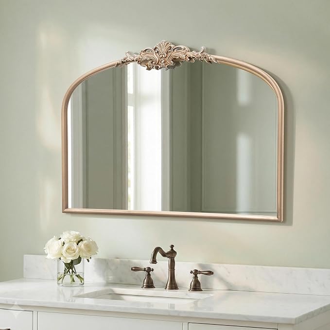 Besdomus Arched Vintage Gold Mirror: 32"x24" French Large Champagne Gold Antique Wall Mounted Mirror - Baroque Traditional Ornate for Fireplace/Bathroom/Living Room - Wall Decor for Fashion-Conscious - Image 5