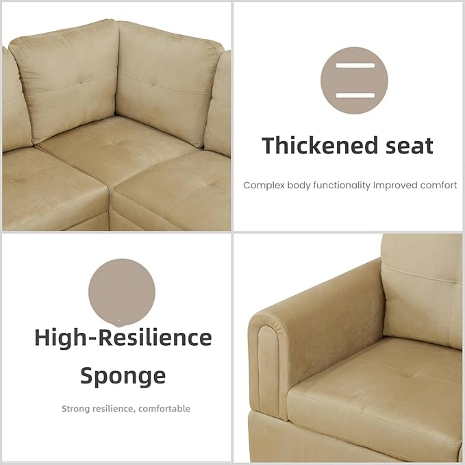 FONTOI L Shaped Sectional Couches for Living Room, Modern Modular Sectional Sofa with Ottoman Storage, Comfy L Shaped Couch with Chaise for Bedroom Apartment Furniture, Beige
