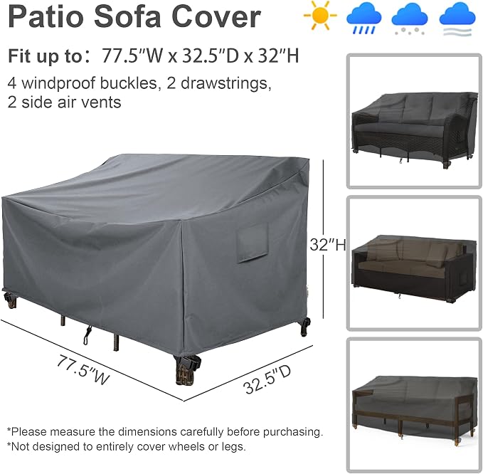 Patio Furniture Covers,Outdoor Furniture Cover Waterproof,Patio Furniture Set Covers for 4 Piece Outdoor Conversation Set,Patio Covers Set-XX-Large (Grey) - Image 6