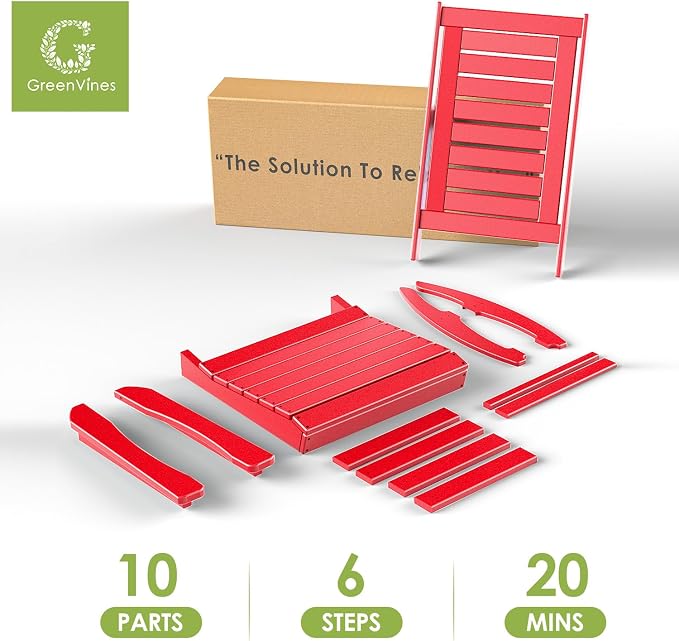 GREENVINES Outdoor Rocking Chairs | Set of 2 | Porch Rocker | HDPE Plastic | Red | Oversized Rockers | High Back | Big & Tall | Ladder Back | for Patio Outside Backyard Balcony - Image 8