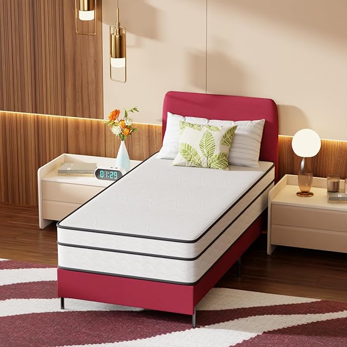 PayLessHere | 12 Inch Twin Mattress | Medium Firm Hybrid Mattress | White | with High-Density Foam and Breathable Cover | Pocket Spring Design, Pressure Relief | Bed in a Box, CertiPUR-US Certified