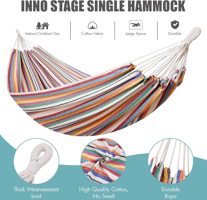 INNO STAGE Brazilian Hammock with Tree Straps - Cotton Hammocks Portable Hammock with Carry Bag for Backyard, Porch, Outdoor and Indoor Use Mixcolor - Image 3