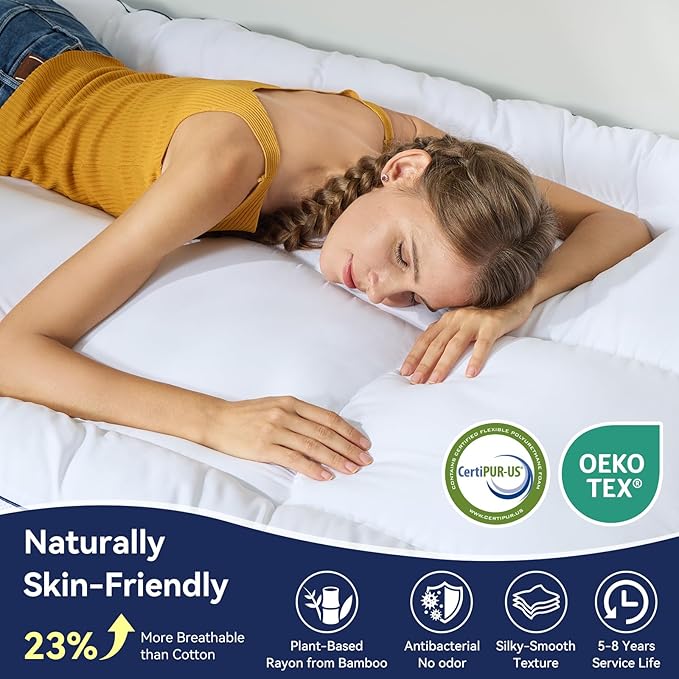 Twin XL Size 4 Inch Dual Layer Mattress Topper, 2 Inch Fluffy Soft Pillow Top Mattress Pad Cover and 2 Inch Gel Memory Foam for Back Pain Relief, Breathable, Cooling