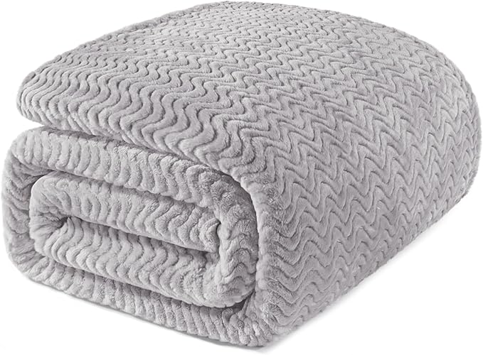 Exclusivo Mezcla Twin Blanket for Bed, Cozy Lightweight Fleece Blankets for All Season, Decorative Giftable Fuzzy Plush Wave Textured Suitable for Women, Men, Light Grey, 90x66 Inches
