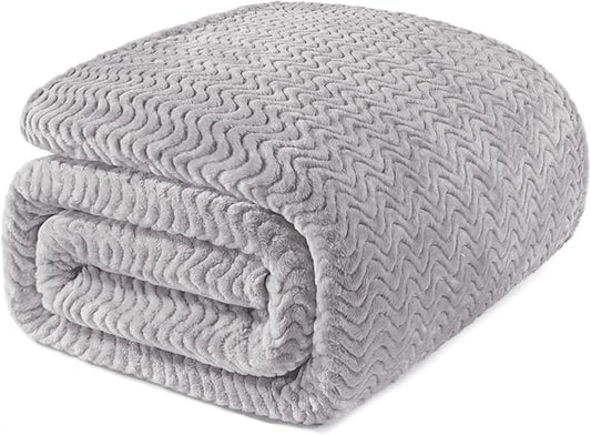 Exclusivo Mezcla Twin Blanket for Bed, Cozy Lightweight Fleece Blankets for All Season, Decorative Giftable Fuzzy Plush Wave Textured Suitable for Women, Men, Light Grey, 90x66 Inches