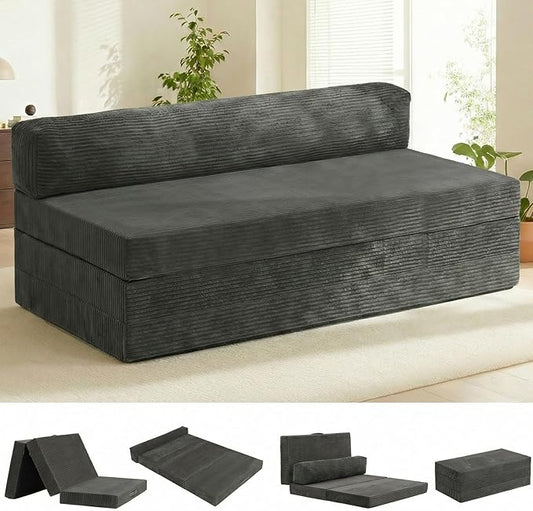 5-in-1 Convertible Sofa Bed, Boneless Loveseat Sleeper with Removable Cushions & Washable Cover,Futon Sofa Bed with Handle, Pull Out Couch for Small Spaces, King Size, Grey