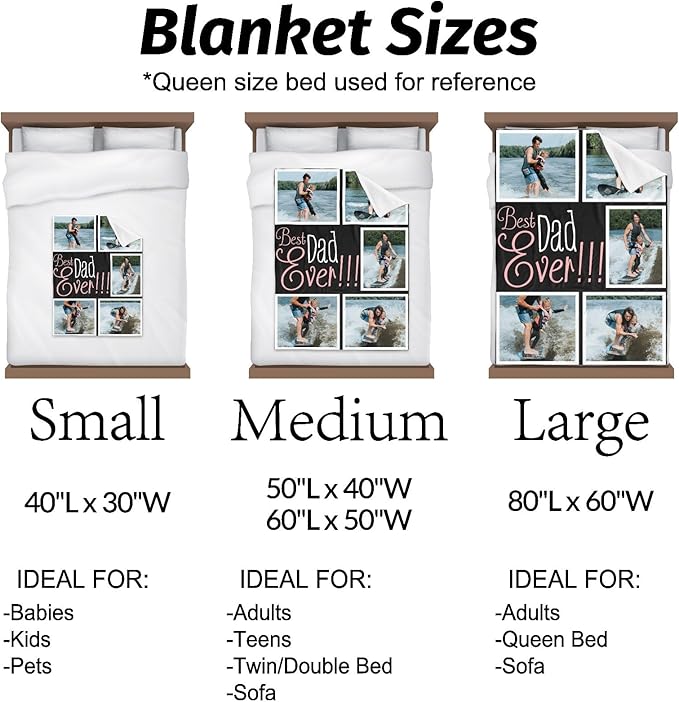 Printwoo Gifts for Dad Custom Blankets with Photos Personalized Photo Blankets with Picture for Dad, Customized Throws Blanket for Fathers Day Plush Best Daddy Ever Family Husband Men Birthday