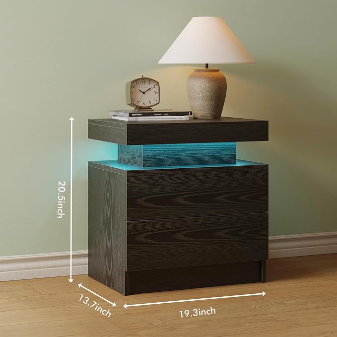Cubehom Nightstands Set of 2, Bedside Tables with LED Lights, Night Stands with 2 Wood Drawers, End Tables Set of 2 for Living Room/Bedroom - Image 2