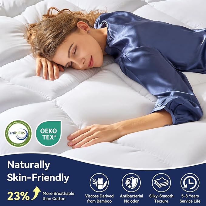 Queen Size 4 Inch Dual Layer Mattress Topper, 2 Inch Fluffy Soft Pillow Top Mattress Pad Cover and 2 Inch Gel Memory Foam for Back Pain Relief, Breathable, Cooling
