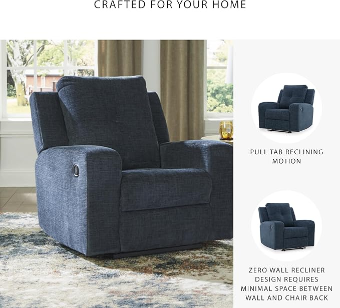 Signature Design by Ashley Danum Casual Manual Tufted Wall Hugger Recliner with Track Arms, Blue