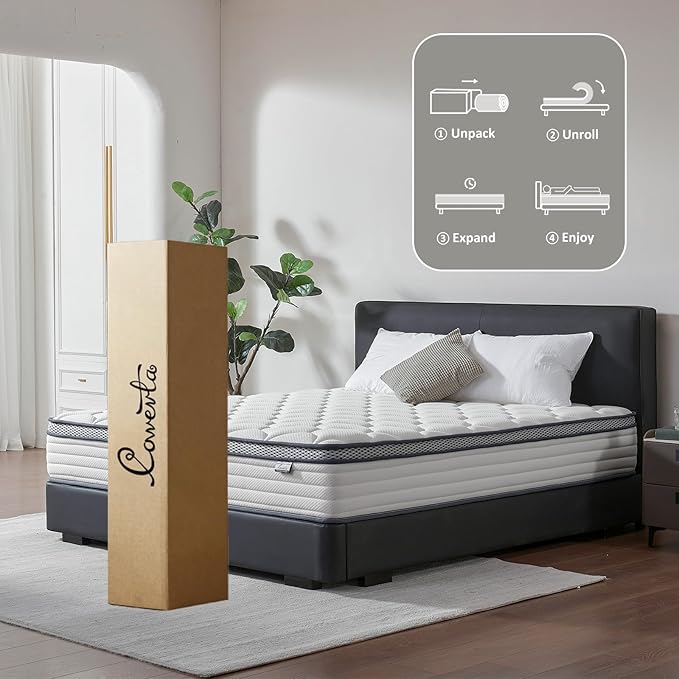 Twin Mattress, 10 Inch Twin Hybrid Mattress in a Box, Pocket Innerspring Mattresses for Motion Isolation, Pressure Relief and Edge Support