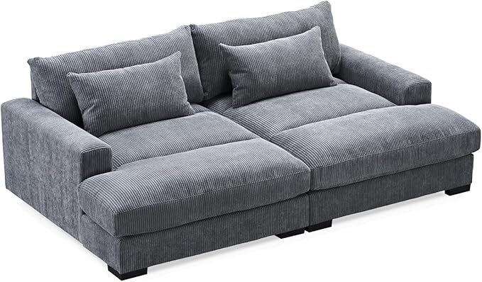 Luxe Sleeper Sofa with Soft Corduroy Upholstery, Double Chaise Design, Convertible to Twin Size Bed, Modern and Comfortable Living Room Couch, 89.9" Wide, Grey
