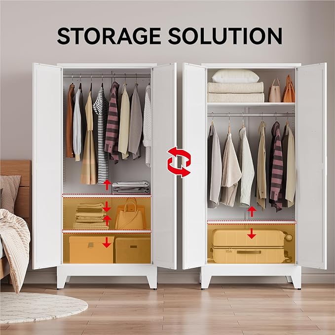 71" Tall Metal Armoire Wardrobe Closet,17.7" Deep By 31.5" Wide Portable Closet for Hanging Clothes,Wardrobe Cabinet with Adjustable Shelves for Bedroom Office Laundry Room,White 1 Pack