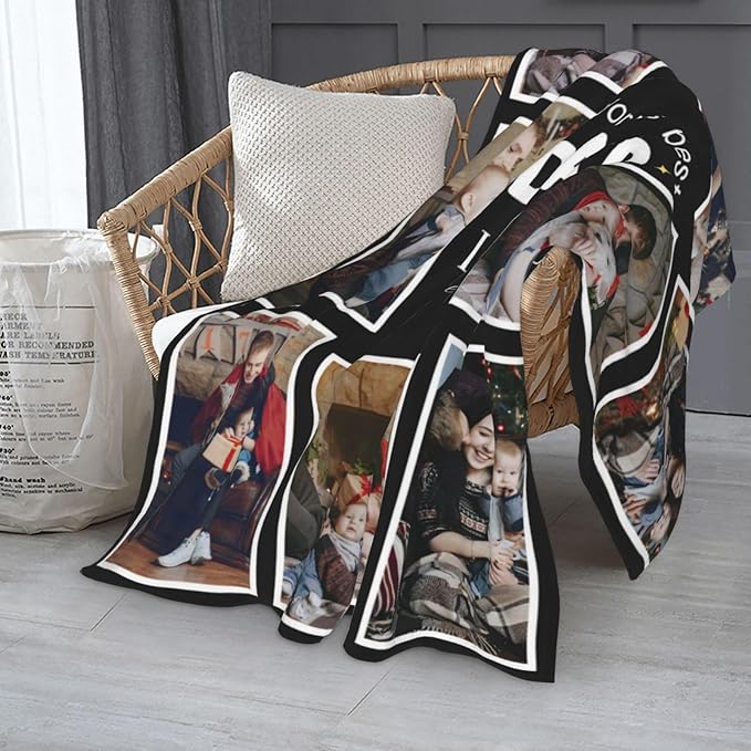 Gifts for Dad Custom Blanket with 8 Photo, Fathers Day Blankets with Picture to My Dad, HD Printing Customized Flannel Throw Blanket Gifts for Best Daddy Ever
