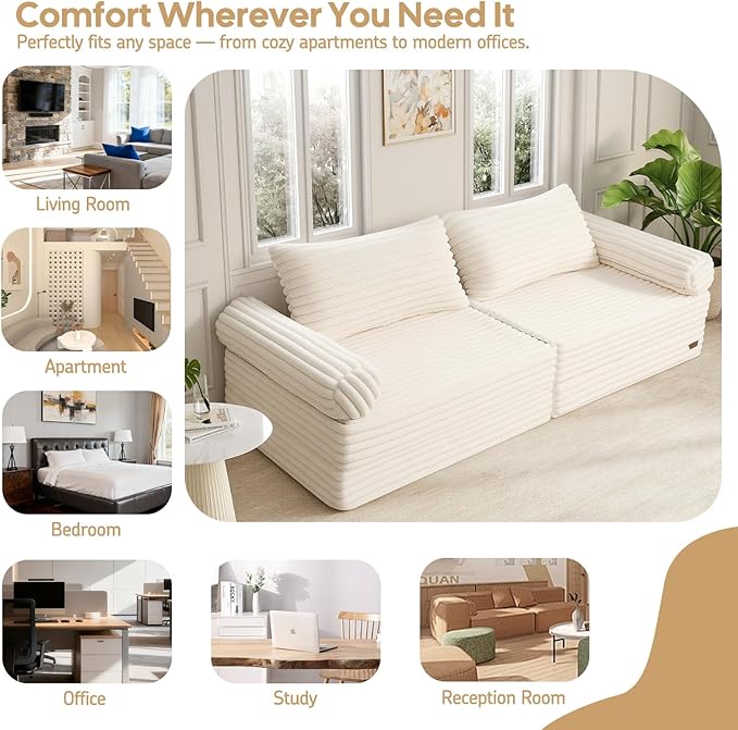 MeMoreCool Convertible Sofa Bed, Folding Floor Couch Bed Queen, Pull Out Sleeper Couch with Pillows, Fold Out Futon Sofa for Bedroom Living Room Small Space, Soft Corduroy